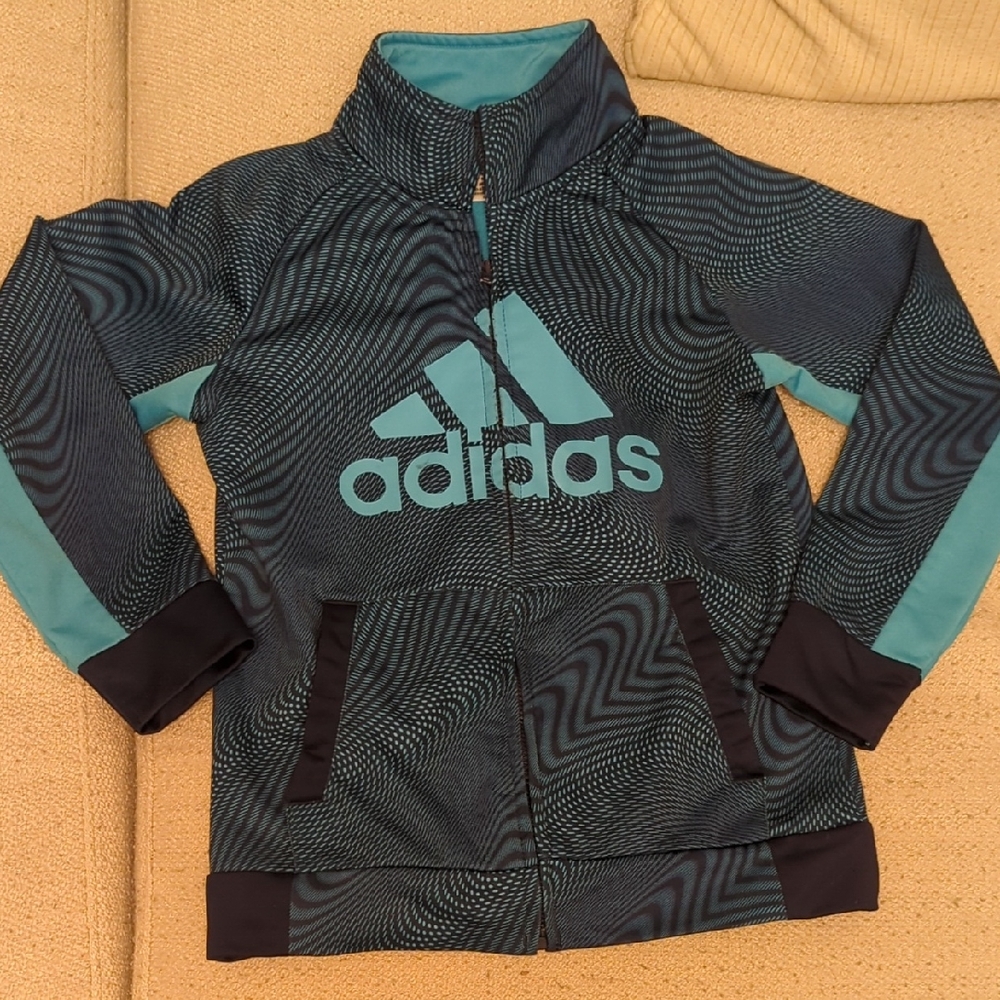 Adidas Black and Teal Patterned Jacket